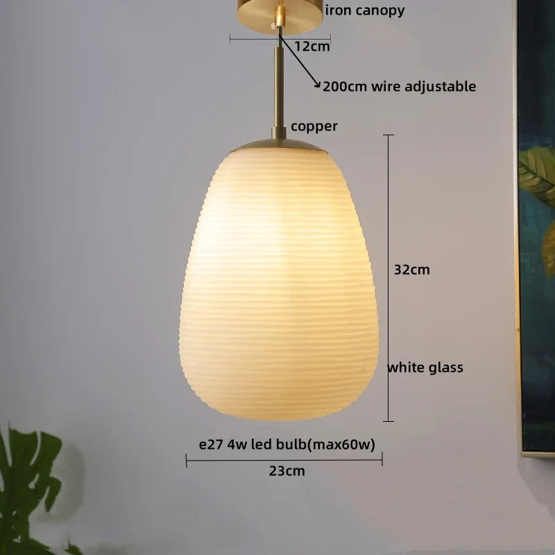 Afralia™ Glass Copper LED Pendant Chandelier for Bedroom Dining Living Room