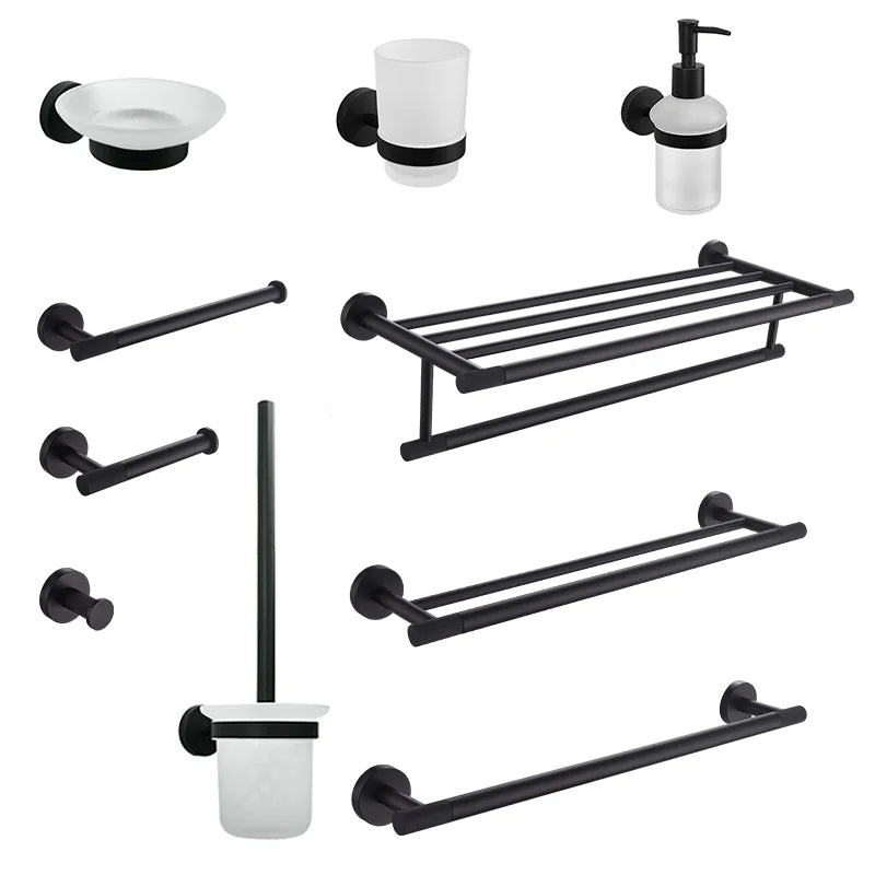 Afralia™ Bathroom Hardware Set: Towel Rack, Toilet Brush, Paper Holder, Soap Dispenser, Towel Bar, Hook