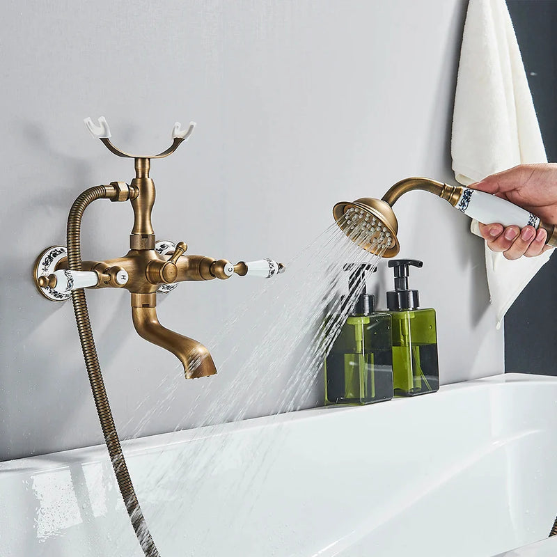 Afralia™ Antique Brass Telephone Shape Wall Mounted Bathtub Faucet