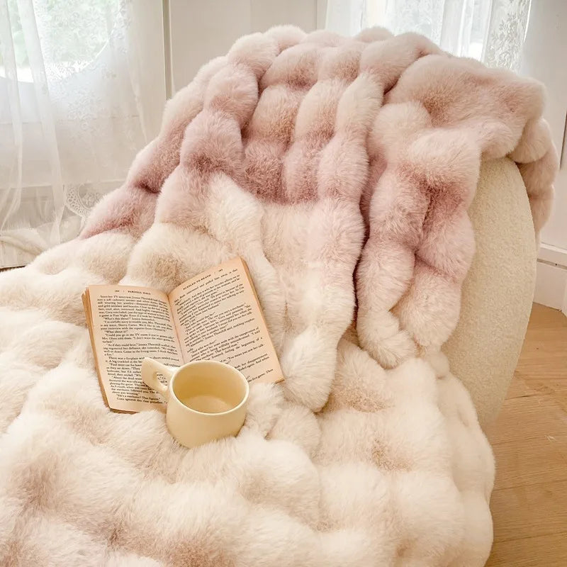 Afralia™ Plush Rabbit Fur Blanket: Ultra Soft Cozy Nap Sofa Cover for Winter Living.