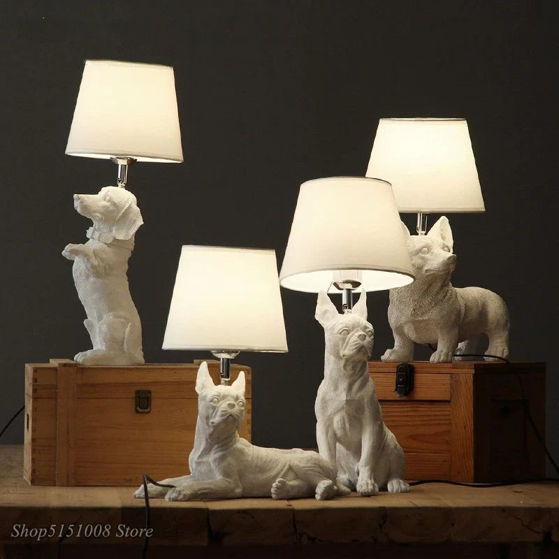 Afralia™ Black/White Puppy Dogs Table Lamps for Home Decor Lighting