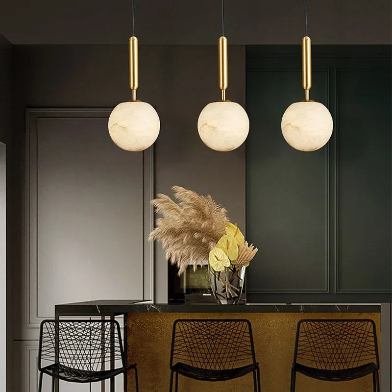 Afralia™ Copper Marble Pendant Light: Modern LED Hanging Lamp for Dining Room