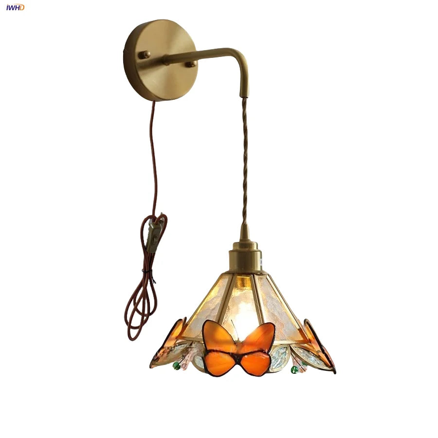 Afralia™ Butterfly Glass Wall Light Fixture LED Wire Adjustable Lamp