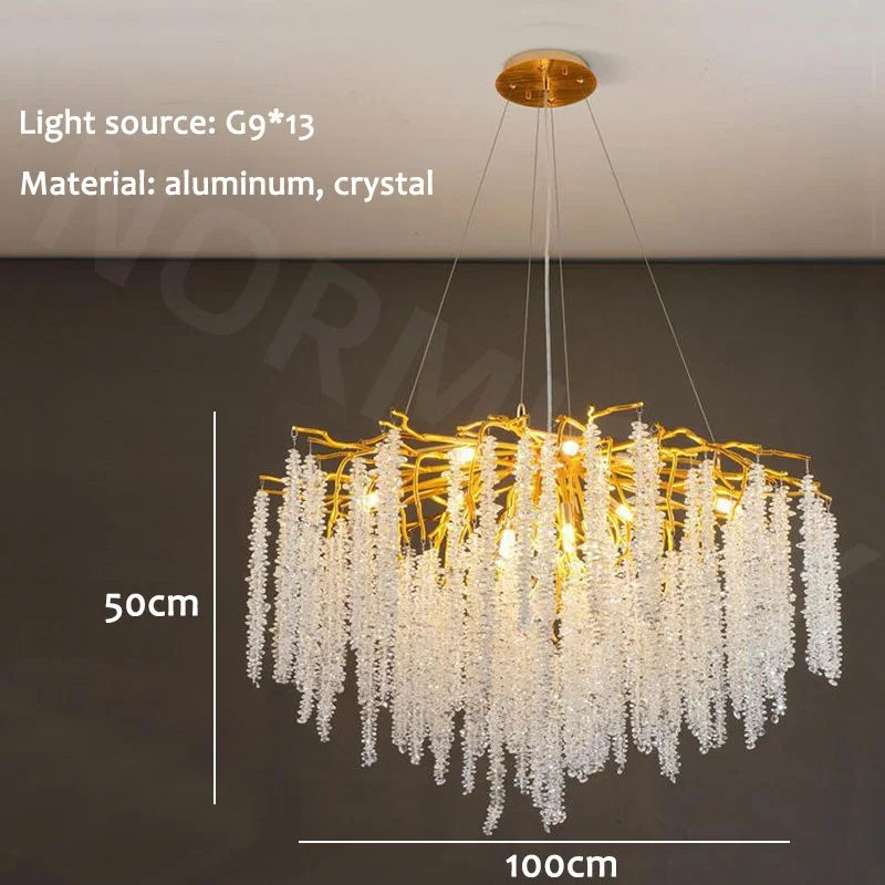 Afralia™ Gold Branch Crystal Chandelier LED for Bedroom Living Dining Room