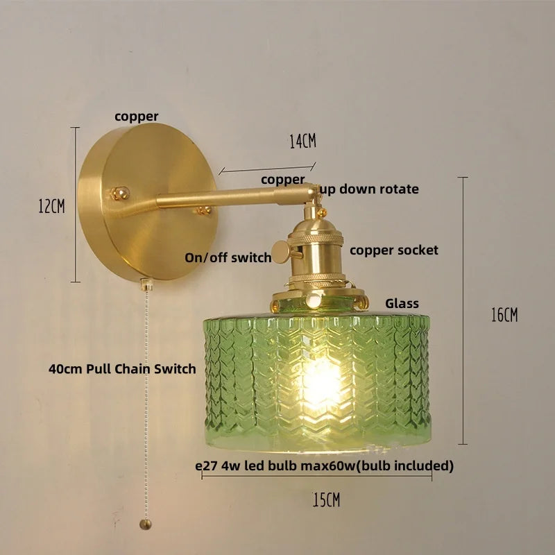 Afralia™ Nordic LED Wall Light Fixture Glass Up Down Rotate Copper Bedside Lamp
