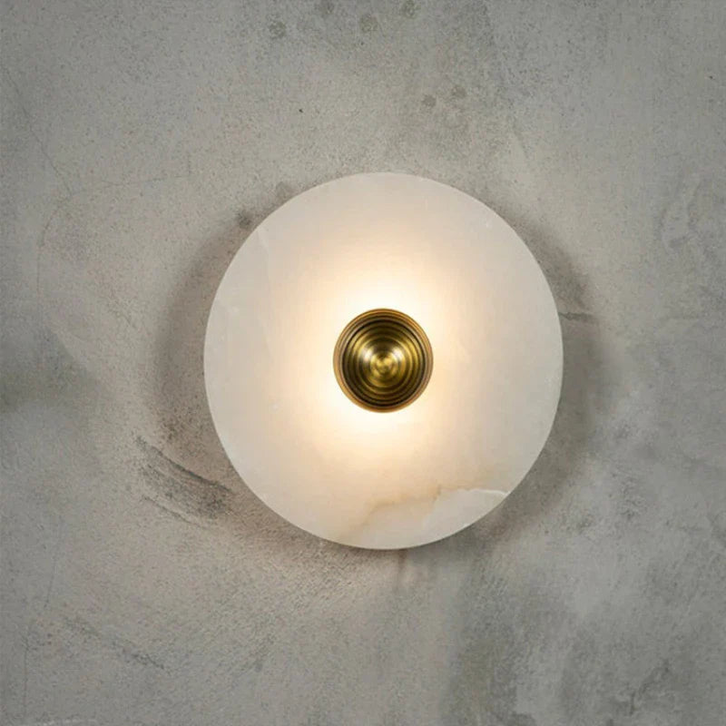 Afralia™ Marble LED Wall Sconce Gold Aluminium Art Deco Round Stone Aisle Corridor