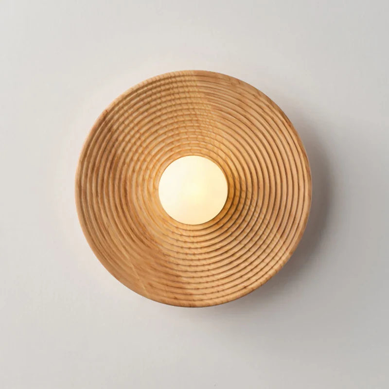 Afralia™ Retro Wood Round Wall Lamp for Bedroom Living Room Lighting