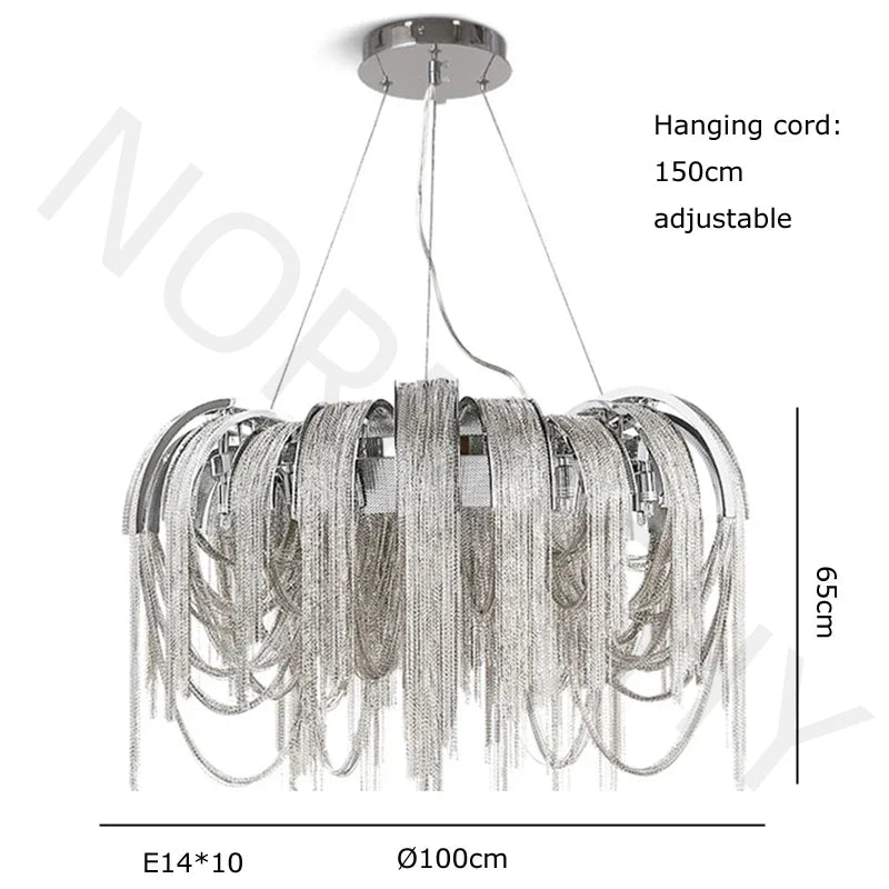 Afralia™ Chrome Tassel LED Chandelier for Living Dining Room Decor - Modern Lustre Design