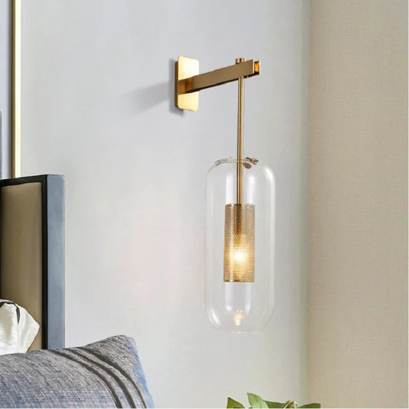 Afralia™ Glass Wall Sconce Lamp Fixture, Modern Nordic Golden Lights for Living Room Hallway