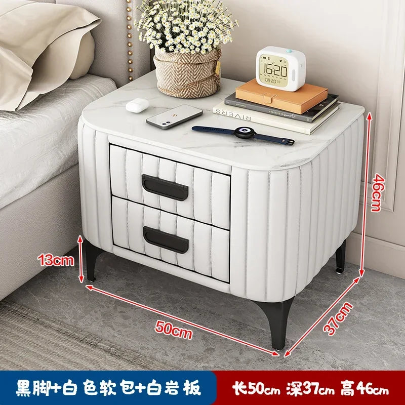 Afralia™ Rock Bed Edge Cabinet with Drawers - Modern & Luxury Leather Master Bedroom Nightstand