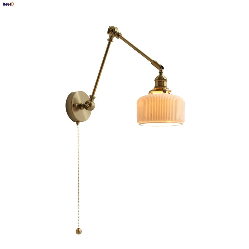 Afralia™ Ceramic Copper LED Wall Lights with Pull Chain Switch - Nordic Modern Bedside Lamp