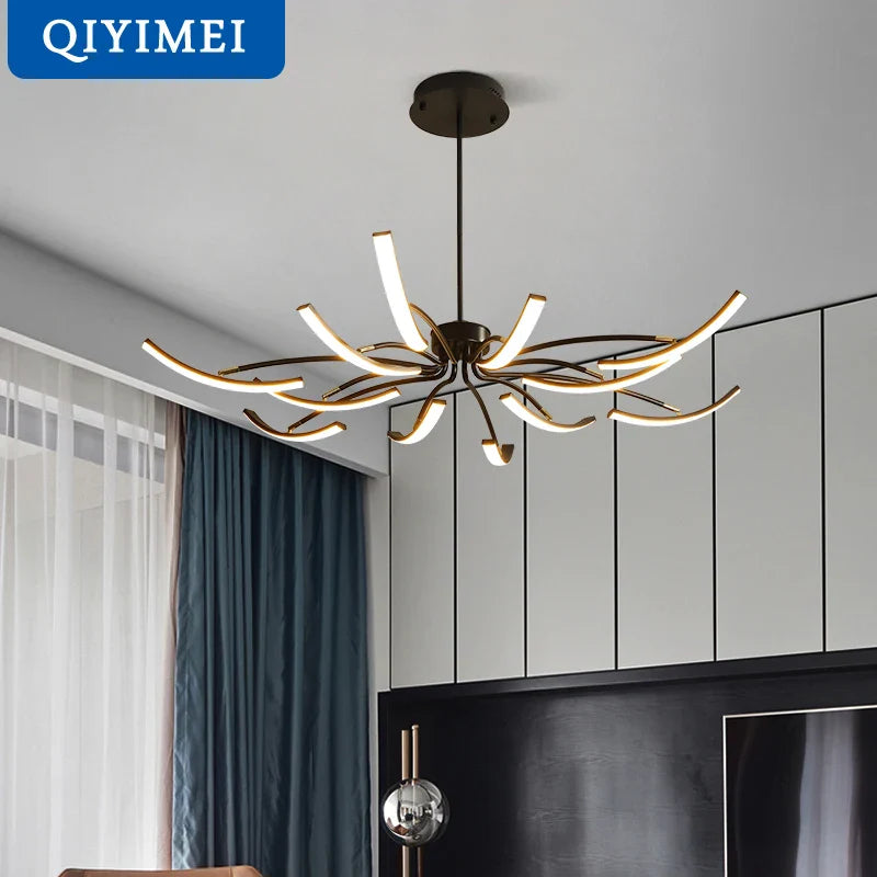 Afralia™ Modern LED Chandelier for Bedroom Living Room Study Hall Gold Black Lighting