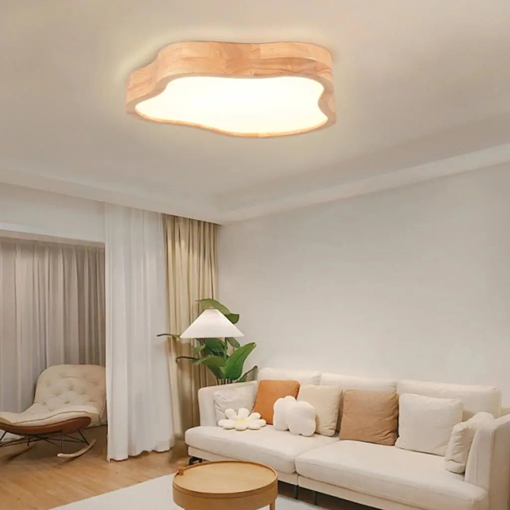 Afralia™ Cloud Shape Wooden LED Ceiling Light for Modern Nordic Home Living Room Surface Fixture