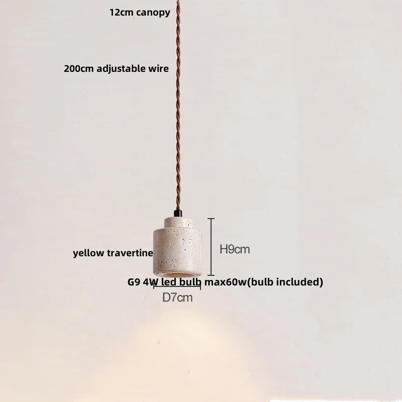 Afralia™ Round Wood LED Pendant Light | Yellow Travertine Stone | Wabi Sabi Home Decor