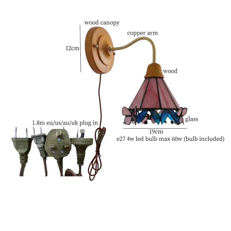 Afralia™ Butterfly Glass LED Wall Light with Copper Arm for Home Decor.