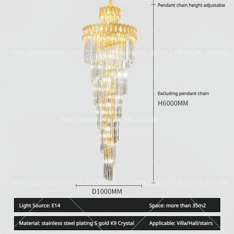 Afralia™ Crystal Stair Long Chandelier - Simple Modern Design for Duplex Villa Living Room