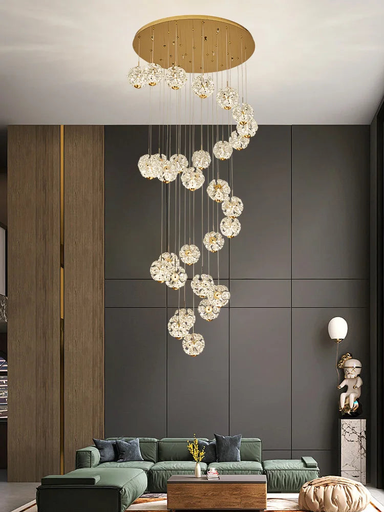 Afralia™ Luxury Modern Crystal Chandelier for Living Room, Villa, Duplex - Golden Staircase Floor Lamp