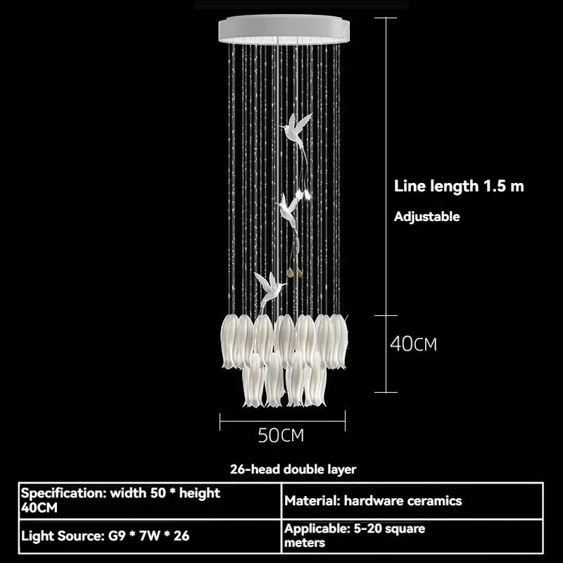 Afralia™ Ceramic Flower Chandelier for High Ceiling Staircase Loft Living Room