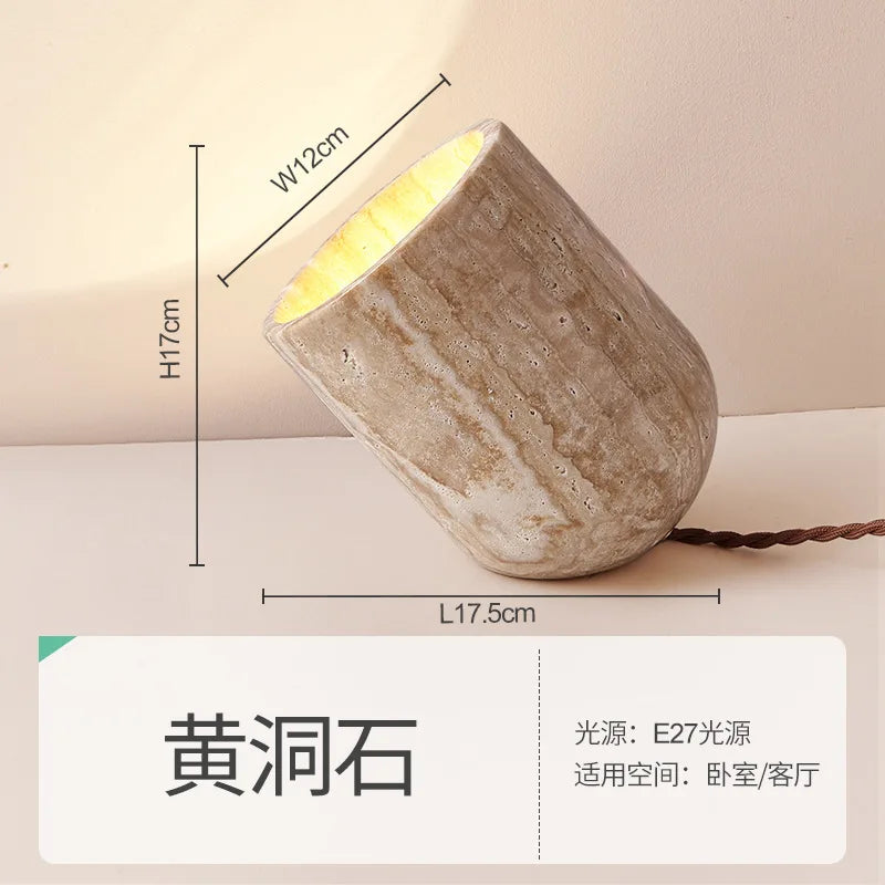 Afralia™ Travertine Stone Table Lamp for Bedroom Living Room Study Lighting