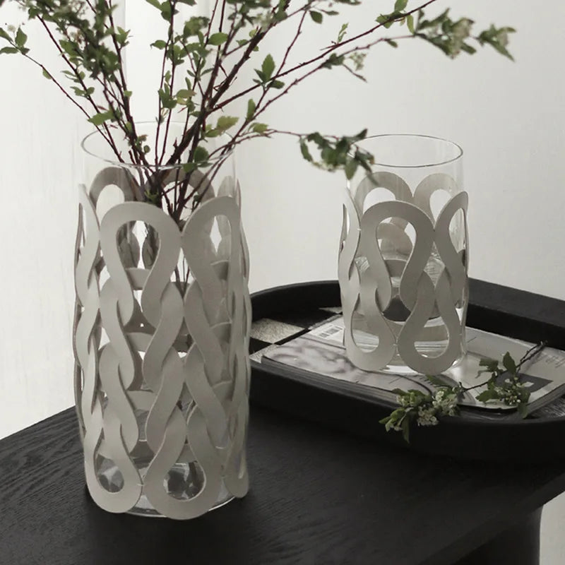 Afralia™ Woven Leather Glass Vase for Home Decoration and Terrarium Floral Arrangement