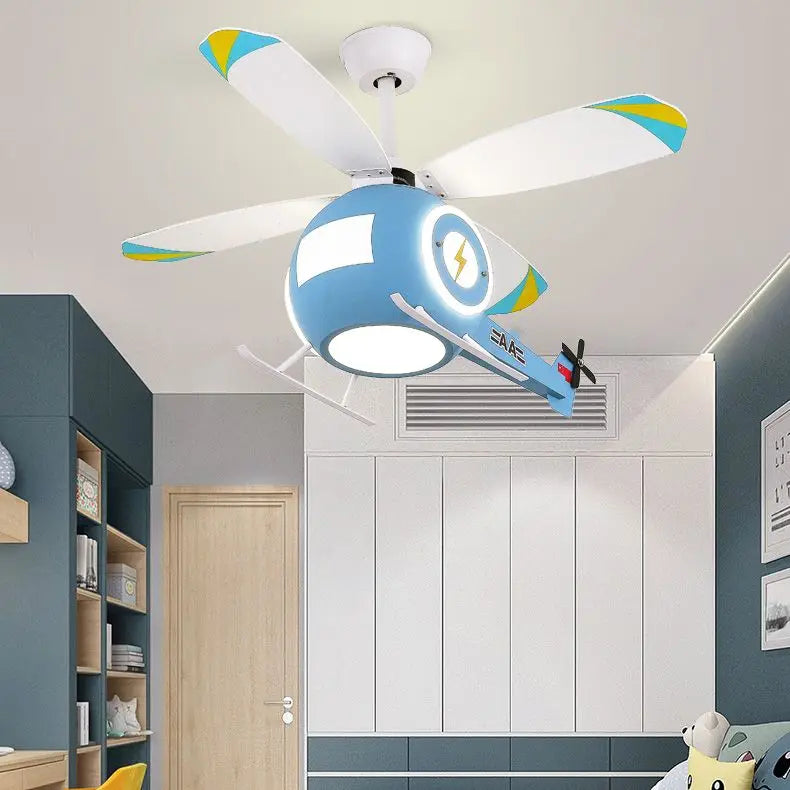 Afralia™ Aircraft LED Ceiling Fan Light Remote Dimming Chandelier for Kids Bedroom