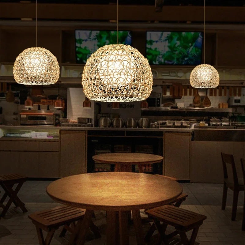 Nordic Rattan Bamboo Pendant Lights | Idyllic Chandelier by Afralia™