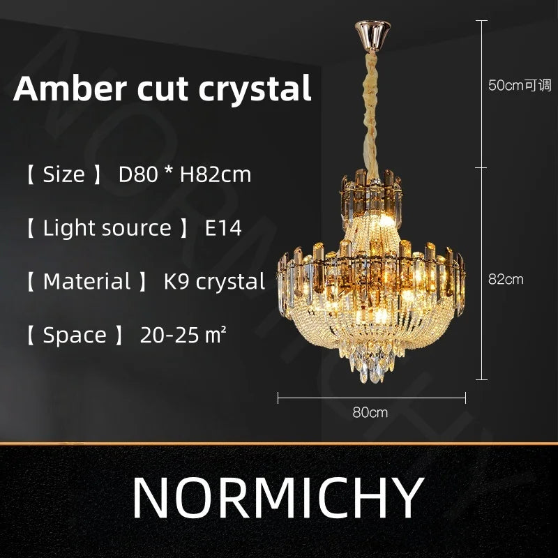 Afralia™ Light Luxury Crystal Ceiling Chandelier in Amber & Smoky Grey, LED Elegant Lustre