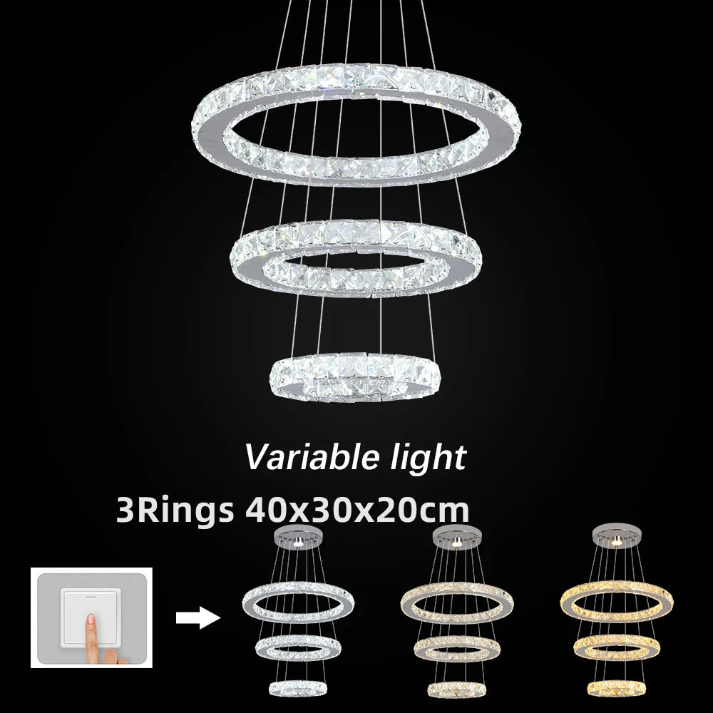 Afralia™ Crystal Chrome LED Pendant Light Rings Chandelier for Living Room Bedroom