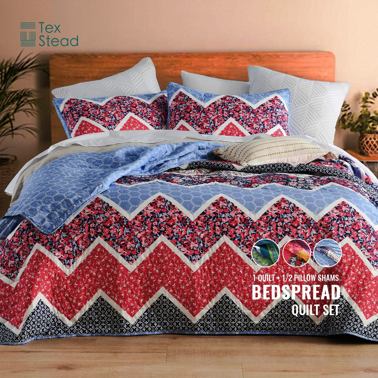 Afralia™ Christmas Twin Quilt Set - Red Printed Patchwork Polyester Bedding