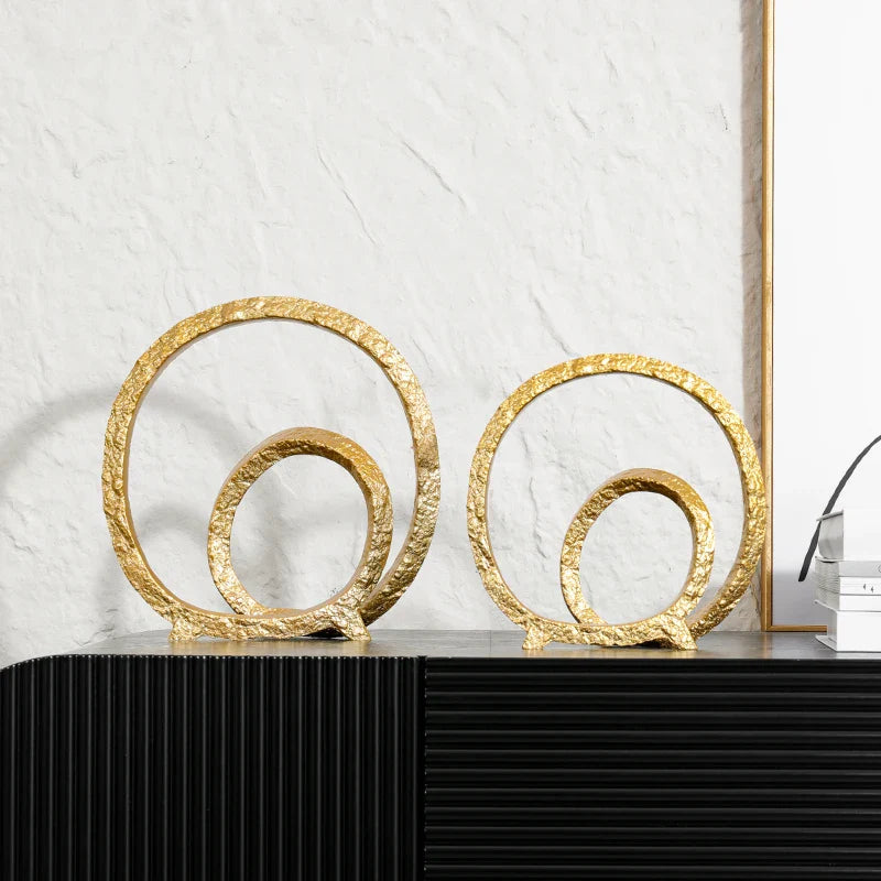 Afralia™ Golden Circle Hollowed-out Ornaments: Home Decor Figurines