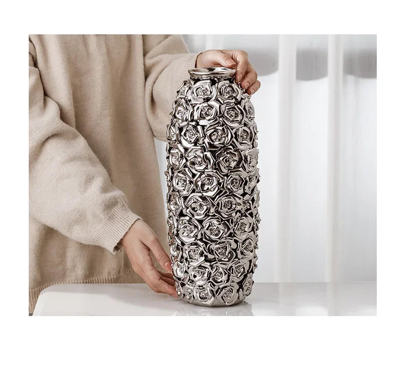 Afralia™ Elegant Gold Ceramic Rose Vase for Modern Home Decor & Wedding Centerpieces