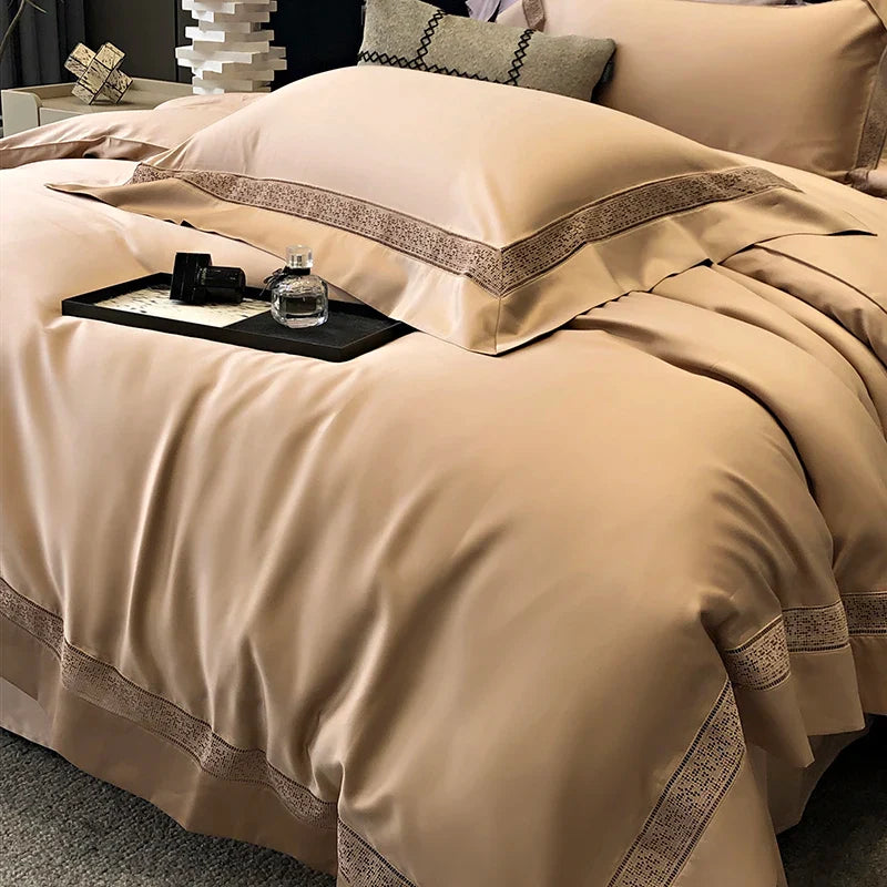 Afralia™ Silky 1500TC Egyptian Cotton Bedding Set with Wide Edge & Pillowcases