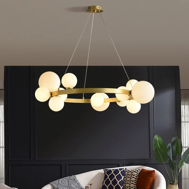 Afralia™ Modern Gold Black Ring Pendant Lights Foyer Restaurant Hanging Lamp Glass G9 Bulb