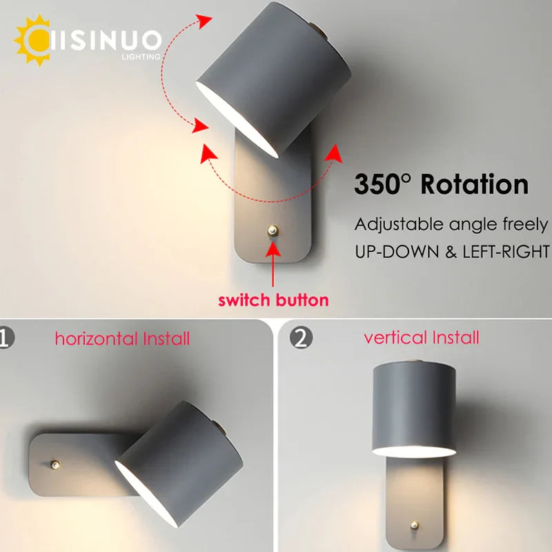 Afralia™ Rotatable Nordic Bedside Wall Lamp with Switch | Adjustable Light for Home Decor & Reading