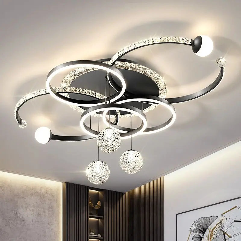 Afralia™ Black LED Pendant Light for Living Room Kitchen Modern Glossy Ceiling Chandelier