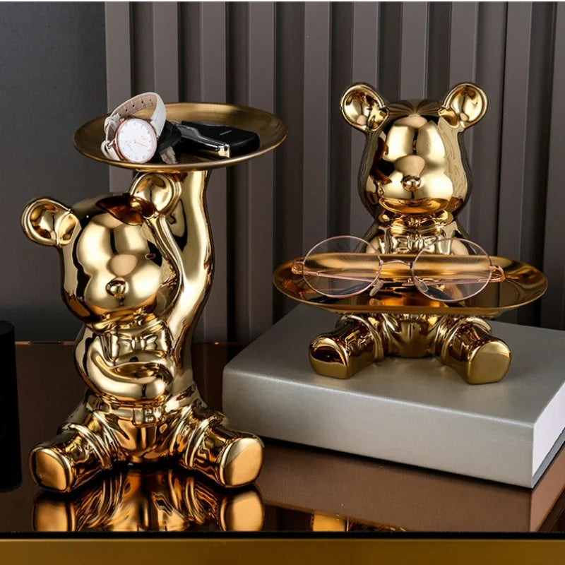 Afralia™ Bear Ornaments Key Trays Cosmetic Boxes Cartoon Figurines Desktop Decorations