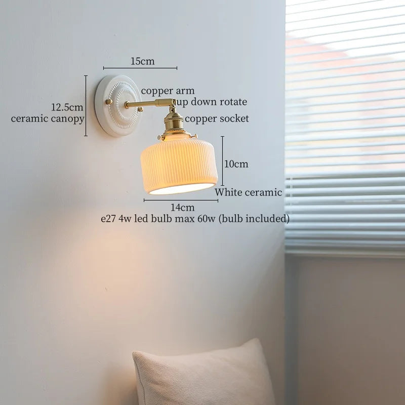 Afralia™ Pleats Ceramic LED Wall Light Bedroom Bathroom Mirror Bedside Lamp Copper