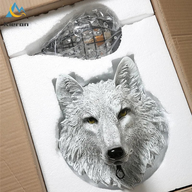 Afralia™ Nordic Wolf Head LED Wall Lamp Resin Crystal Wall Light