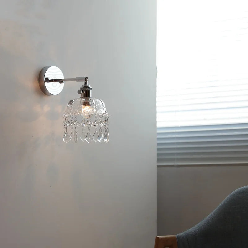 Afralia™ Crystal Iron LED Wall Light Modern Bedside Lamp Clear Glass Wandlamp