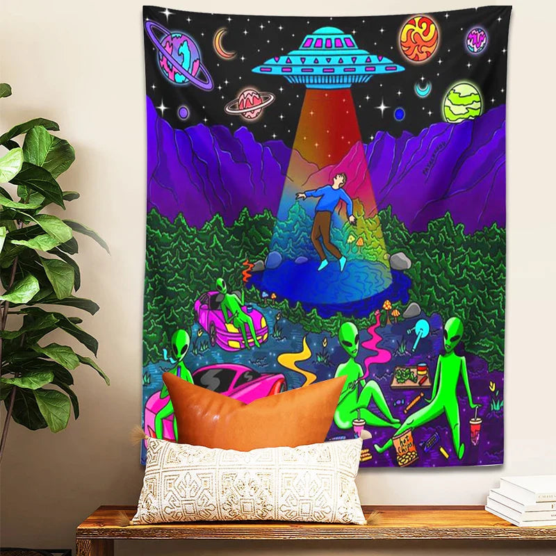 Afralia™ UFO Cartoon Tapestry Wall Hanging for Home Decor