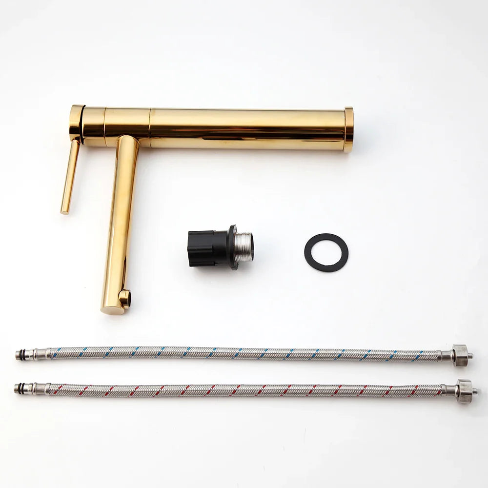 Afralia™ Gold Plated & Chrome Basin Faucet with Long Spout, Single Handle Mixer