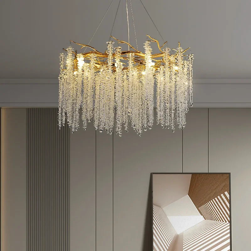 Afralia™ Tassel Crystal Chandelier: Luxury LED Ceiling Pendant for Living, Hotel Hall - Modern Elegance