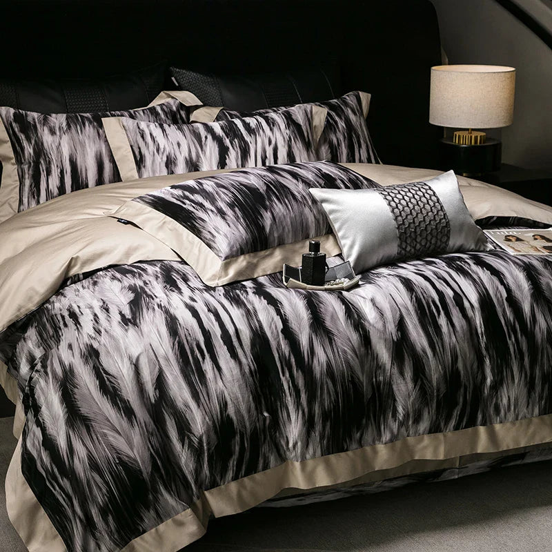 Afralia™ Feather Leopard Print Luxury 1000TC Egyptian Cotton Bedding Set