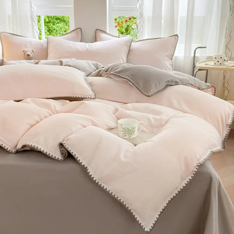 Afralia™ Cotton Edge Embroidery Bedding Set for Autumn/Winter