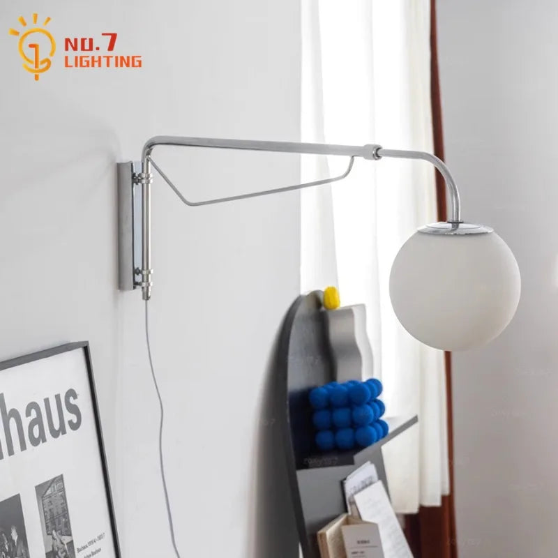 Afralia™ Telescopic Swing Arm Wall Lamp LED E27 Iron Glass Foldable Bedside Study Cafe