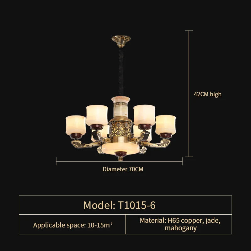 Afralia™ Luxury Copper Marble Chandelier for Living Room in New Chinese Style