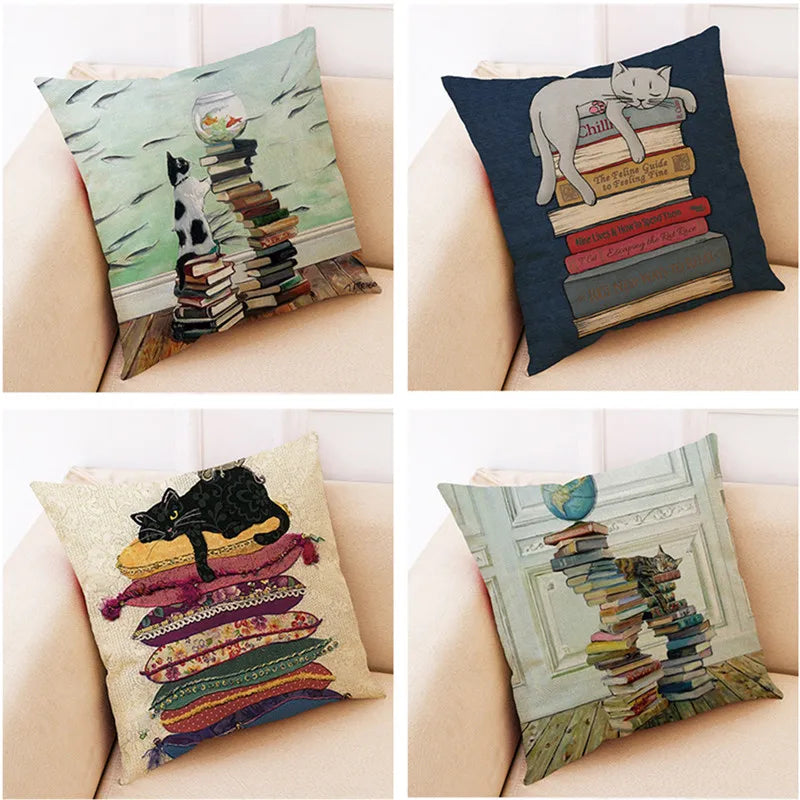 Afralia™ Creative Cat Linen Pillow Case 45x45cm -  Sofa Cushion Cover