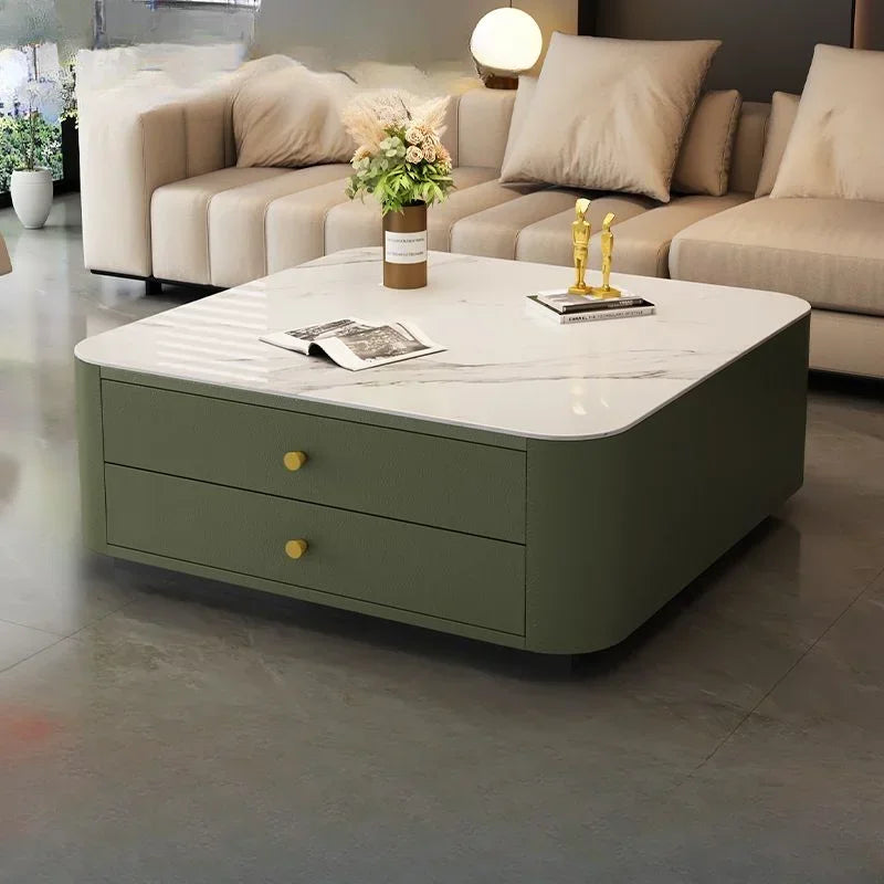 Solid Wood Square Coffee Table with Drawer by Afralia™ - Modern Italian Design