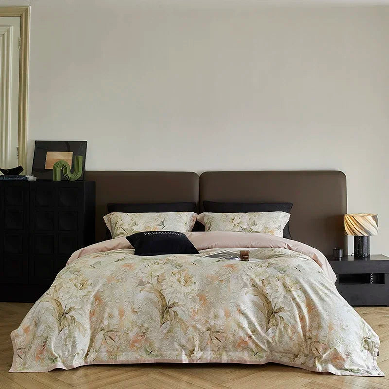 Afralia™ 100s Egyptian Cotton Printed Bedding Set with Sheet, Duvet Cover, and Pillowcase