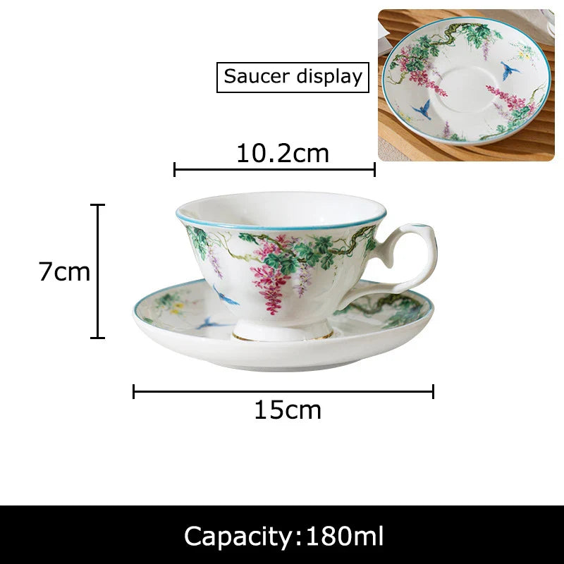 Afralia™ Green Willow Porcelain Tea Cup & Saucer Set - Elegant Tableware and Coffee Mug